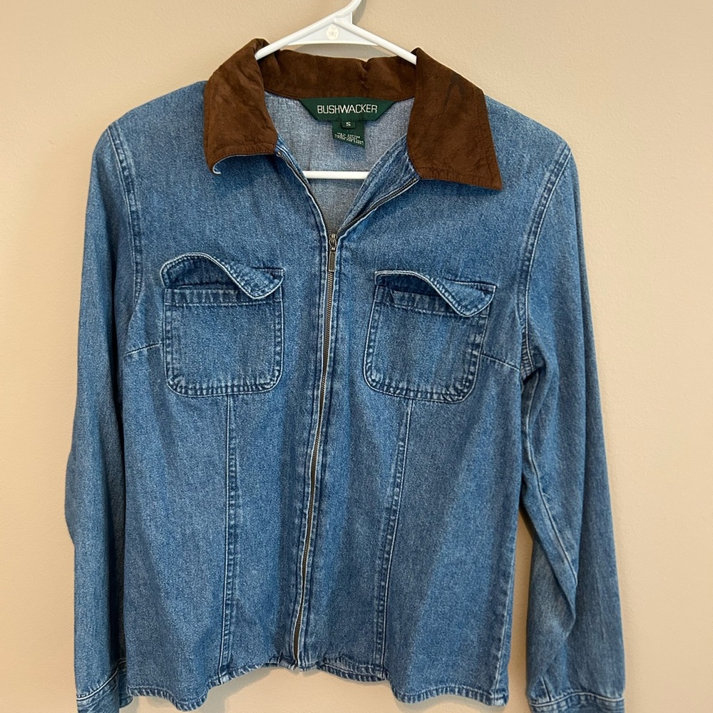 Vintage Bushwacker Blue Jean Jacket with Brown Collar